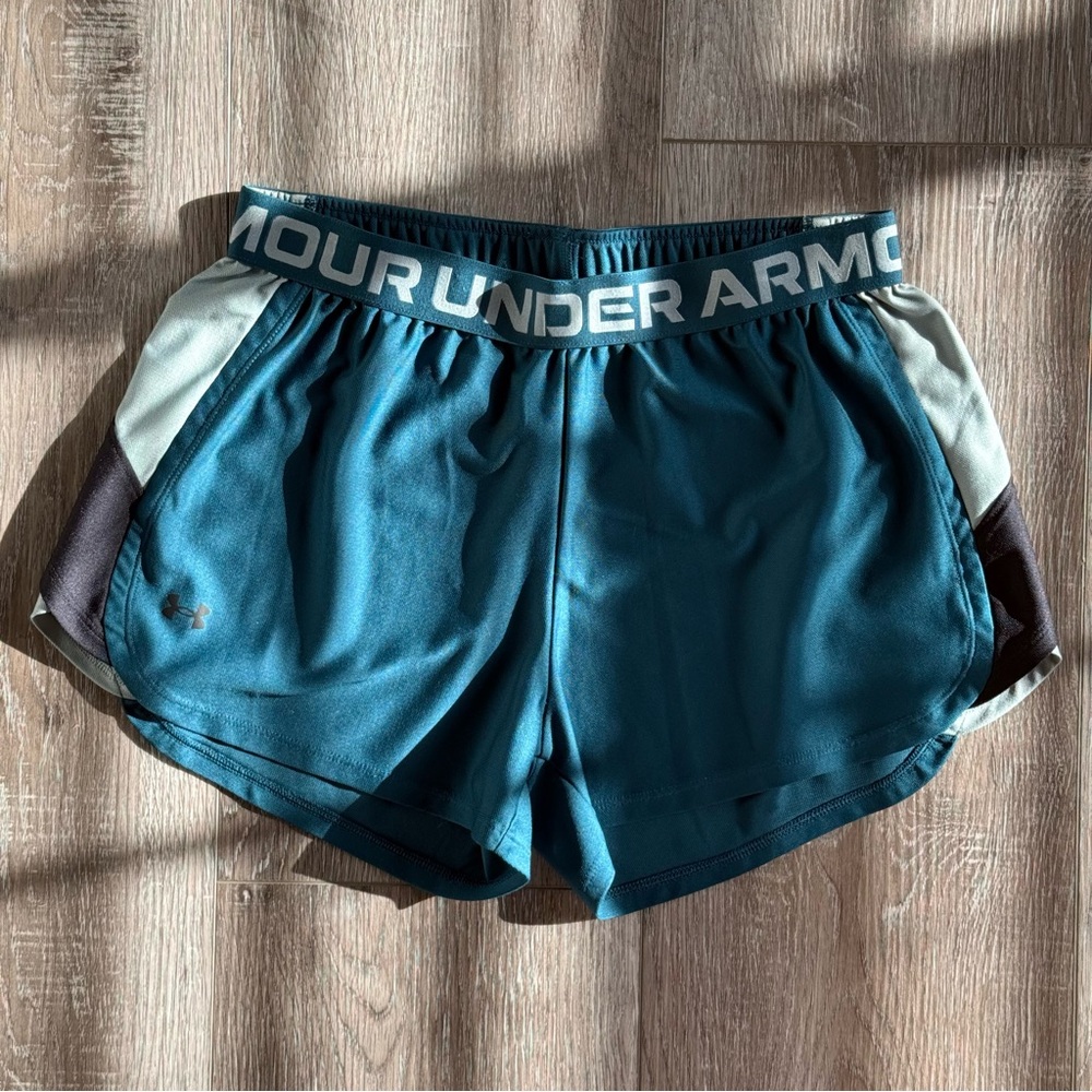 Under Armour Teal Athletic Shorts with Light Gray Logo